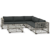 NNEVL 6 Piece Garden Lounge Set with Cushions Poly Rattan Grey