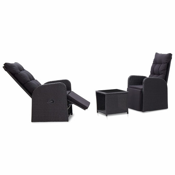 NNEVL 3 Piece Bistro Set with Cushions Poly Rattan Black