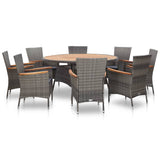 NNEVL 9 Piece Outdoor Dining Set Poly Rattan Acacia Wood Grey