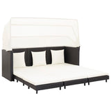 NNEVL Extendable 3-Seater Sofa Bed with Roof Poly Rattan Black