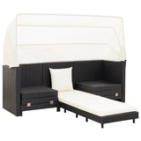 NNEVL Extendable 3-Seater Sofa Bed with Roof Poly Rattan Black