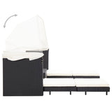 NNEVL Extendable 3-Seater Sofa Bed with Roof Poly Rattan Black