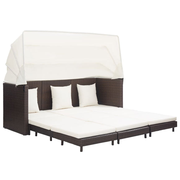 NNEVL Extendable 3-Seater Sofa Bed with Roof Poly Rattan Brown