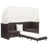 NNEVL Extendable 3-Seater Sofa Bed with Roof Poly Rattan Brown