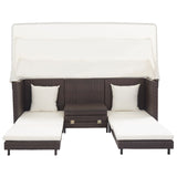 NNEVL Extendable 3-Seater Sofa Bed with Roof Poly Rattan Brown
