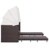 NNEVL Extendable 3-Seater Sofa Bed with Roof Poly Rattan Brown