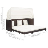 NNEVL Extendable 3-Seater Sofa Bed with Roof Poly Rattan Brown