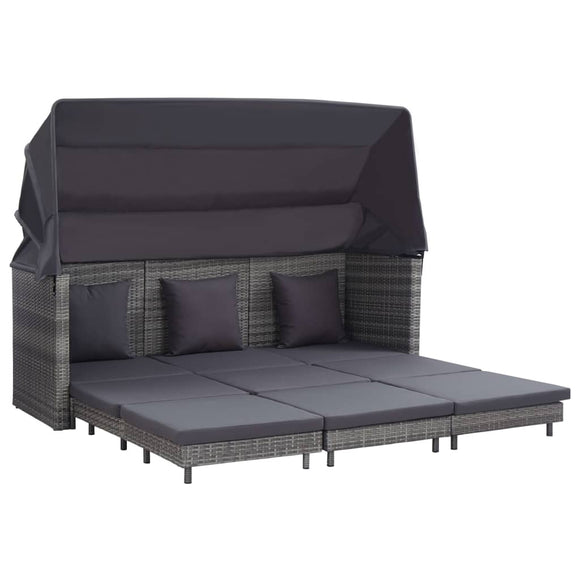 NNEVL Extendable 3-Seater Sofa Bed with Roof Poly Rattan Grey