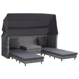 NNEVL Extendable 3-Seater Sofa Bed with Roof Poly Rattan Grey
