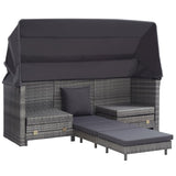 NNEVL Extendable 3-Seater Sofa Bed with Roof Poly Rattan Grey
