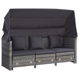 NNEVL Extendable 3-Seater Sofa Bed with Roof Poly Rattan Grey