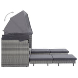 NNEVL Extendable 3-Seater Sofa Bed with Roof Poly Rattan Grey