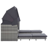NNEVL Extendable 3-Seater Sofa Bed with Roof Poly Rattan Grey