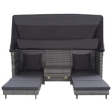 NNEVL Extendable 3-Seater Sofa Bed with Roof Poly Rattan Grey