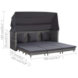 NNEVL Extendable 3-Seater Sofa Bed with Roof Poly Rattan Grey