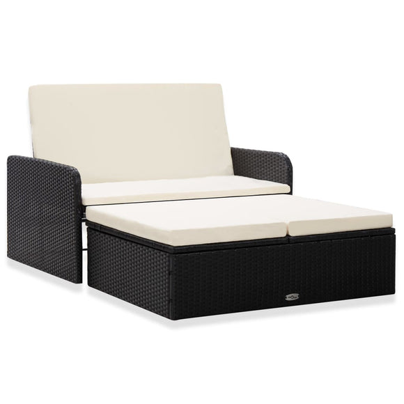 NNEVL 2 Piece Garden Lounge Set with Cushions Poly Rattan Black