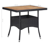 NNEVL 5 Piece Outdoor Dining Set Black Poly Rattan and Acacia Wood