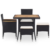 NNEVL 5 Piece Outdoor Dining Set Black Poly Rattan and Acacia Wood