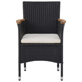 NNEVL 5 Piece Outdoor Dining Set Black Poly Rattan and Acacia Wood