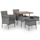 NNEVL 5 Piece Outdoor Dining Set Grey Poly Rattan and Acacia Wood