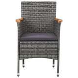 NNEVL 5 Piece Outdoor Dining Set Grey Poly Rattan and Acacia Wood