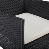 NNEVL 5 Piece Outdoor Dining Set Black Poly Rattan and Glass