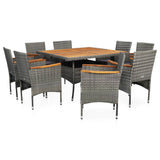 NNEVL 9 Piece Outdoor Dining Set Grey Poly Rattan and Acacia Wood