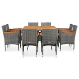 NNEVL 9 Piece Outdoor Dining Set Grey Poly Rattan and Acacia Wood