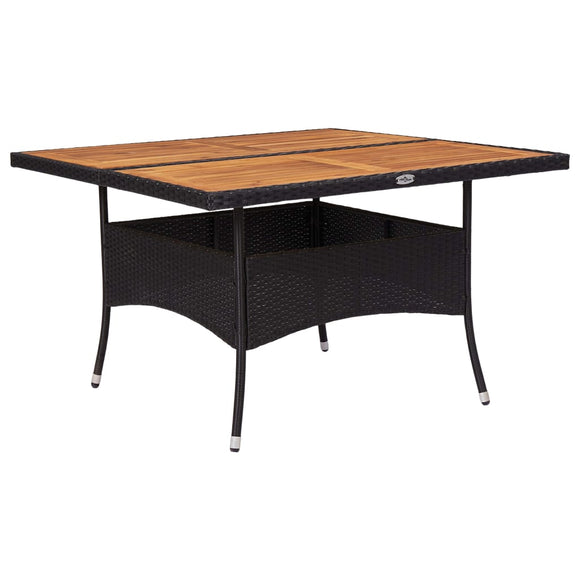 NNEVL Outdoor Dining Table Black Poly Rattan and Solid Acacia Wood