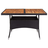 NNEVL Outdoor Dining Table Black Poly Rattan and Solid Acacia Wood
