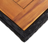 NNEVL Outdoor Dining Table Black Poly Rattan and Solid Acacia Wood