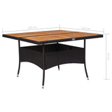 NNEVL Outdoor Dining Table Black Poly Rattan and Solid Acacia Wood