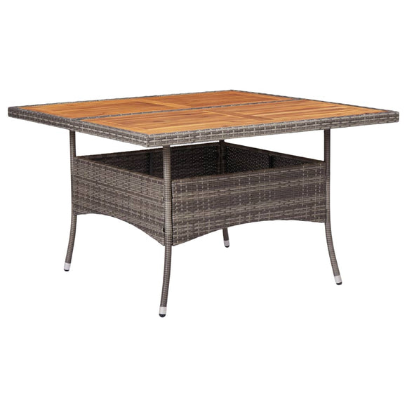 NNEVL Outdoor Dining Table Grey Poly Rattan and Solid Acacia Wood