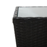 NNEVL Tea Table Black 41.5x41.5x43 cm Poly Rattan and Tempered Glass