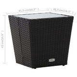NNEVL Tea Table Black 41.5x41.5x43 cm Poly Rattan and Tempered Glass