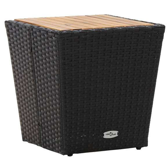 NNEVL Tea Table Black 41.5x41.5x43 cm Poly Rattan and Solid Acacia Wood