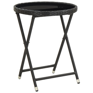 NNEVL Tea Table Black 60 cm Poly Rattan and Tempered Glass