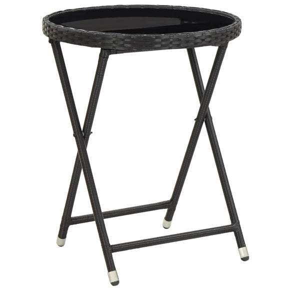 NNEVL Tea Table Black 60 cm Poly Rattan and Tempered Glass