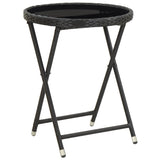 NNEVL Tea Table Black 60 cm Poly Rattan and Tempered Glass