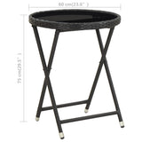 NNEVL Tea Table Black 60 cm Poly Rattan and Tempered Glass