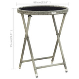 NNEVL Tea Table Grey 60 cm Poly Rattan and Tempered Glass