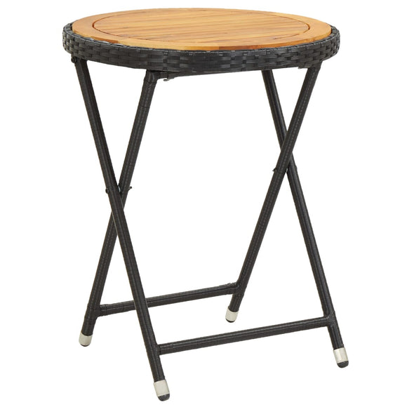 NNEVL Tea Table Black 60 cm Poly Rattan and Solid Acacia Wood