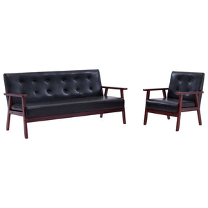 NNEVL Sofa Set 2 Piece Black Faux Leather