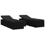 NNEVL 3 Piece Garden Sun Lounger Set Poly Rattan Black