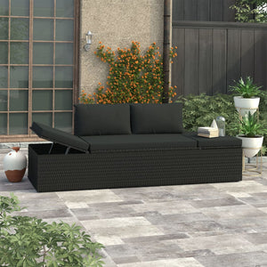 NNEVL Sun Bed with Cushions Poly Rattan Black