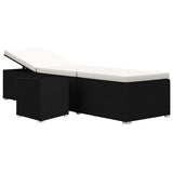 NNEVL Sun Lounger with Cushion and Tea Table Poly Rattan Cream White
