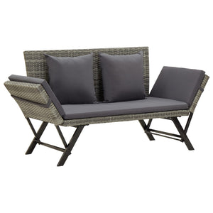 NNEVL Garden Bench with Cushions 176 cm Grey Poly Rattan