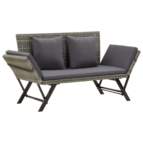 NNEVL Garden Bench with Cushions 176 cm Grey Poly Rattan