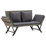 NNEVL Garden Bench with Cushions 176 cm Grey Poly Rattan