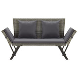 NNEVL Garden Bench with Cushions 176 cm Grey Poly Rattan